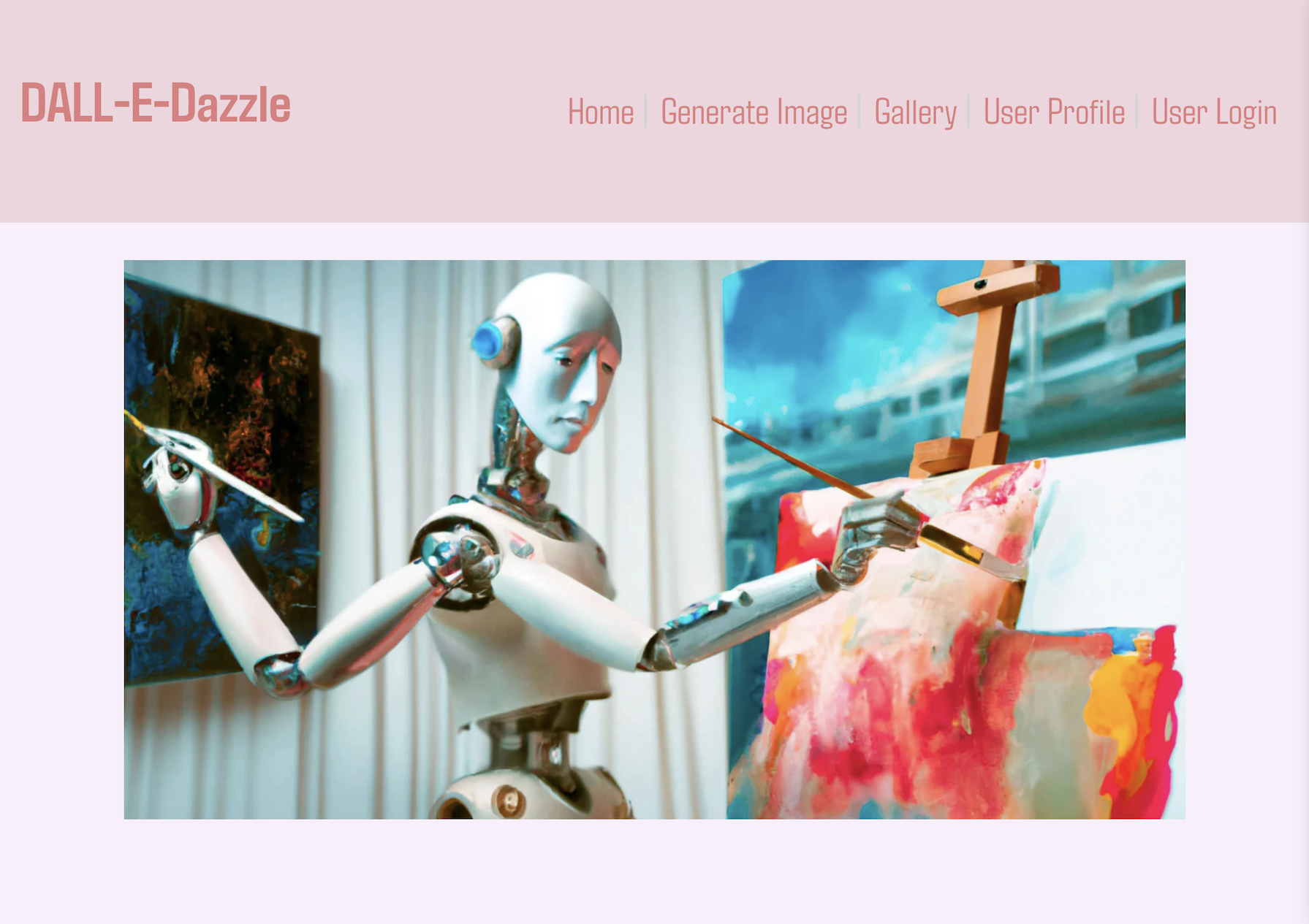 A screenshot of the home page for the DALL-E-Dazzle web application.